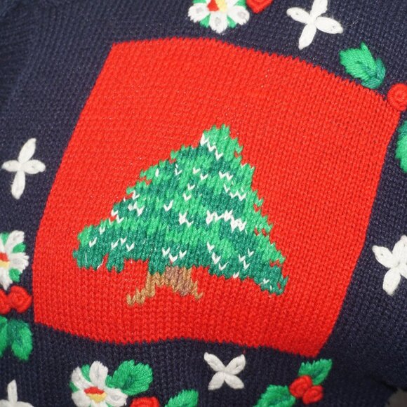 Vintage 90s Floral Christmas Knit Cardigan Sweater - Picture 5 of 13